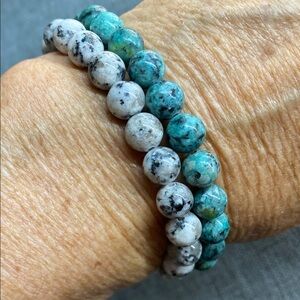 African Turquoise & Sesame Jasper Beaded Stretch Bracelets Set, Natural Stone